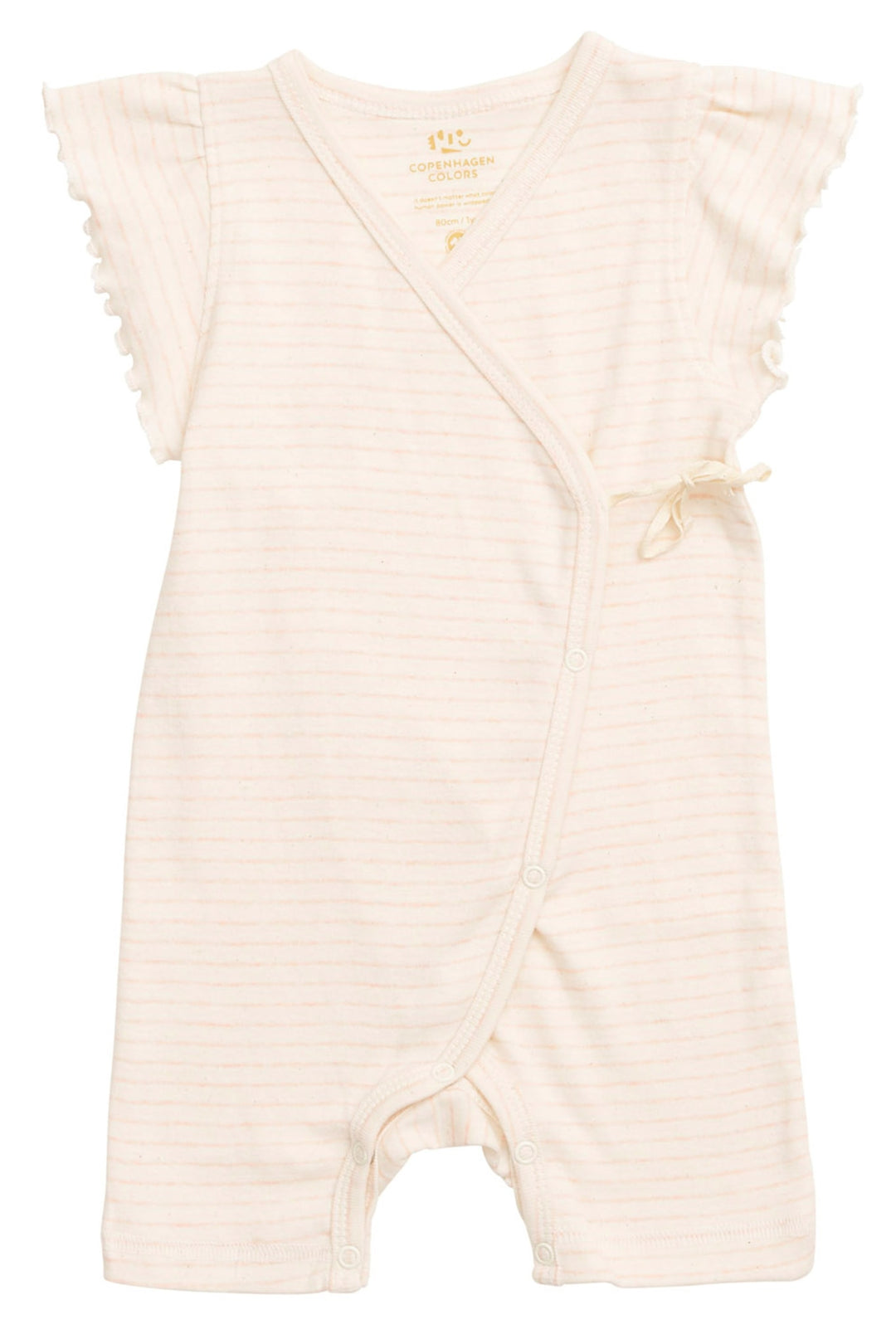 STRIBET ROMPER MED SIDELUKNING OG FLÆSER - SOFT PINK STRIPE