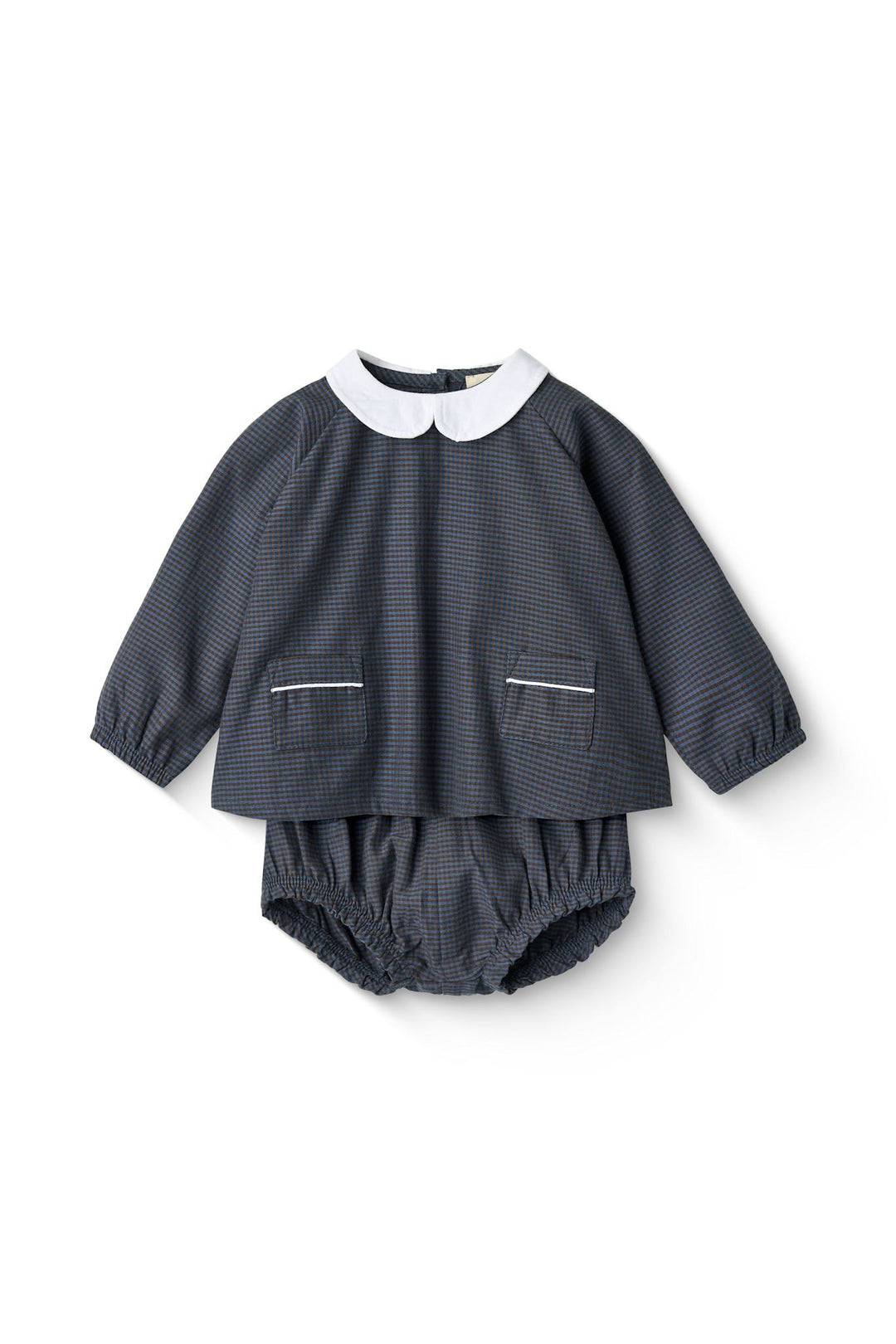 TERNET BABY-SÆT M. BLUSE OG BLOOMER - BROWN BLUE CHECK COMB