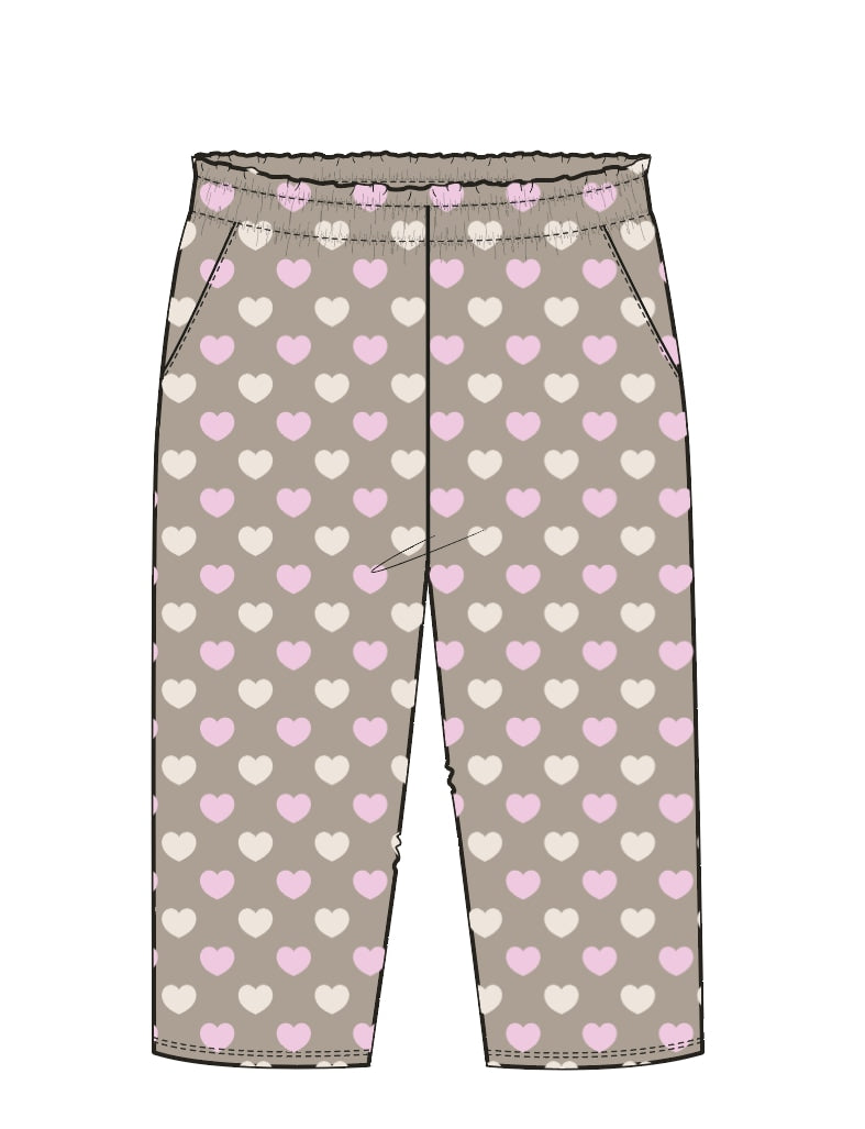 HEART AOP PANTS W. FRILL - BEIGE W. BUBBLEGUM/CREAM