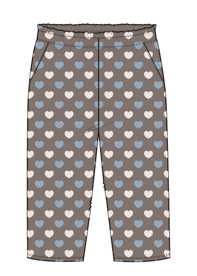 HEART AOP PANTS W. FRILL - TAUPE W. IT BLUE/CREAM