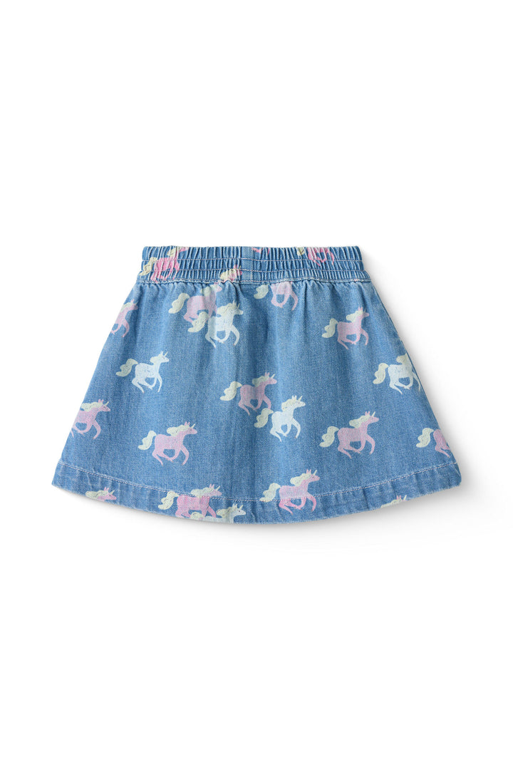 DENIM NEDERDEL M UNICORN PRINT - INDIGO BLUE WASHED W UNICORN
