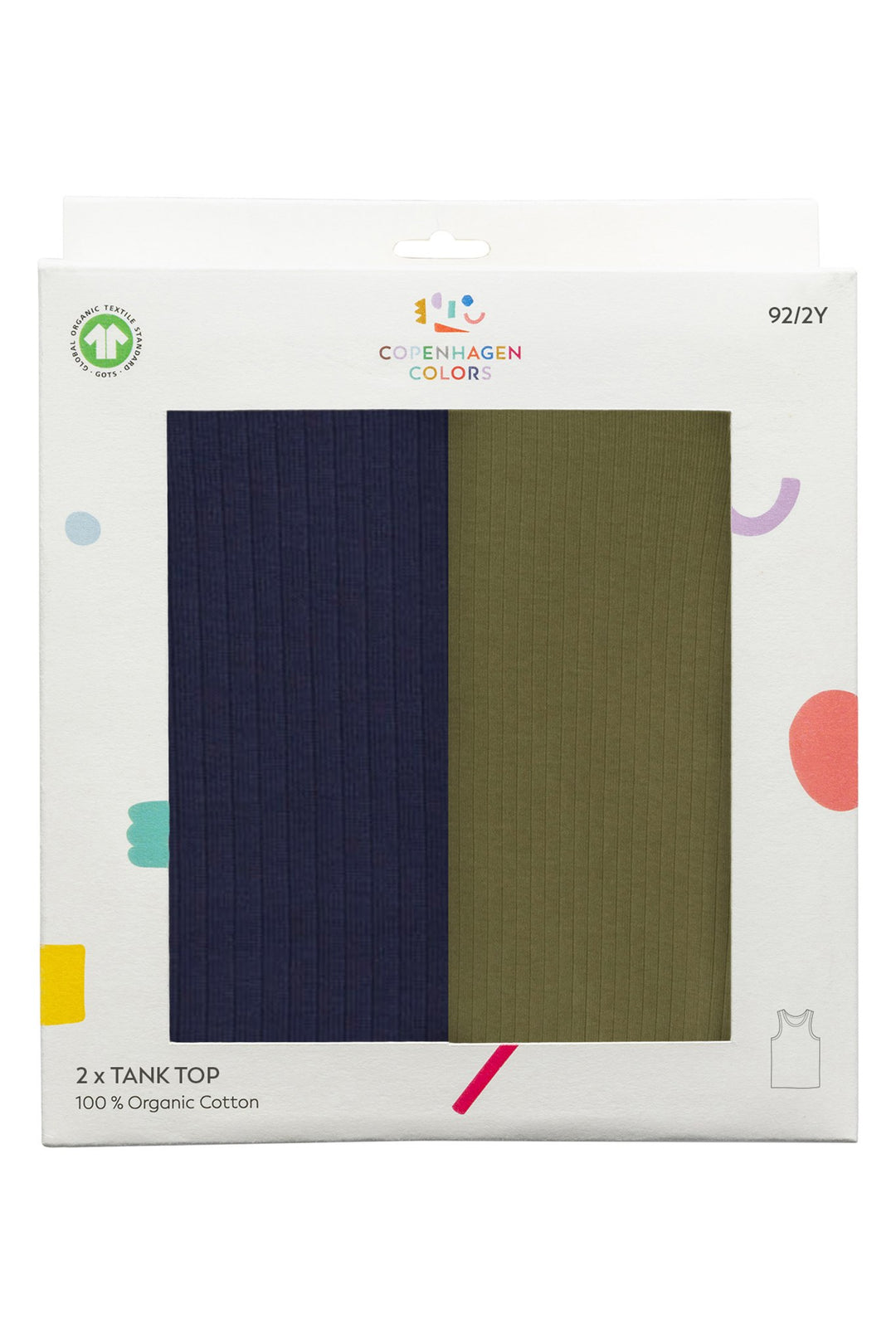 2-PAK RIB JERSEY TANK-TOPPE - NAVY/DARK GREEN COMB
