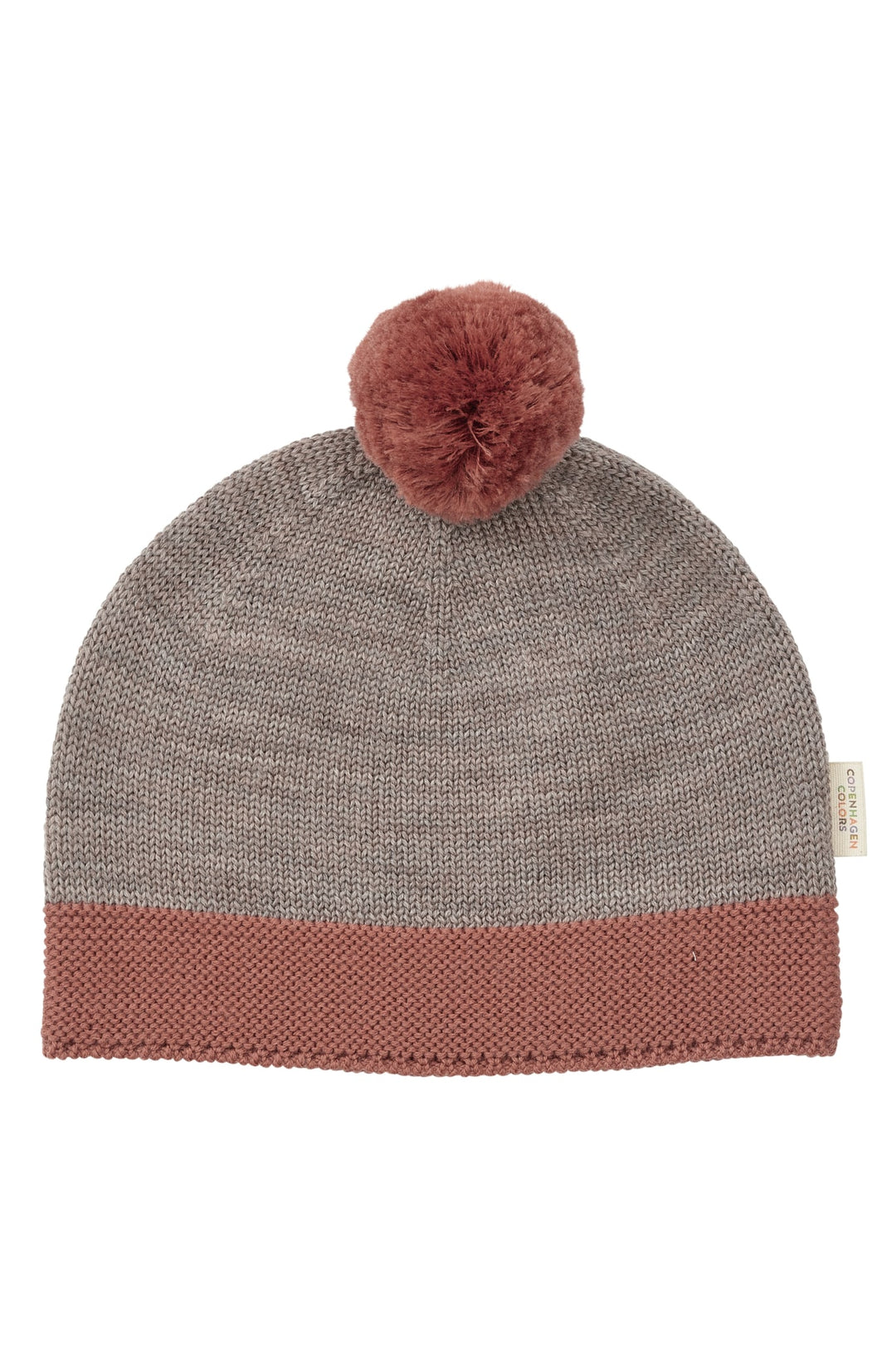 STRIKKET UNISEX HUE M. KVAST - NATURAL MELANGE / OLD RUSTY ROSE COMB.