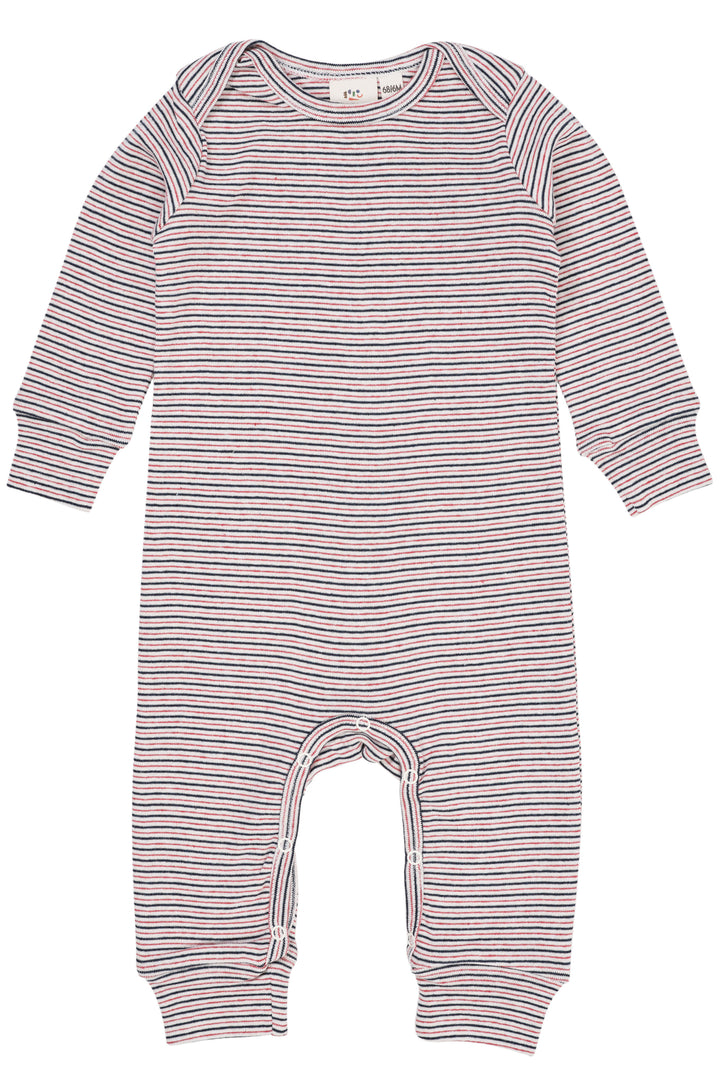 STRIBET ROMPER MED LANGE ÆRMER - BLUE RED STRIPE
