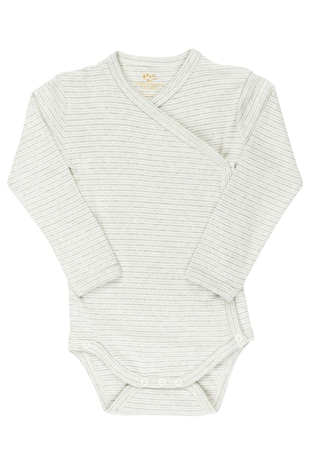 STRIBET BABY BODYSTOCKING MED SIDELUKNING OG LANGE ÆRMER - GREY STRIPE