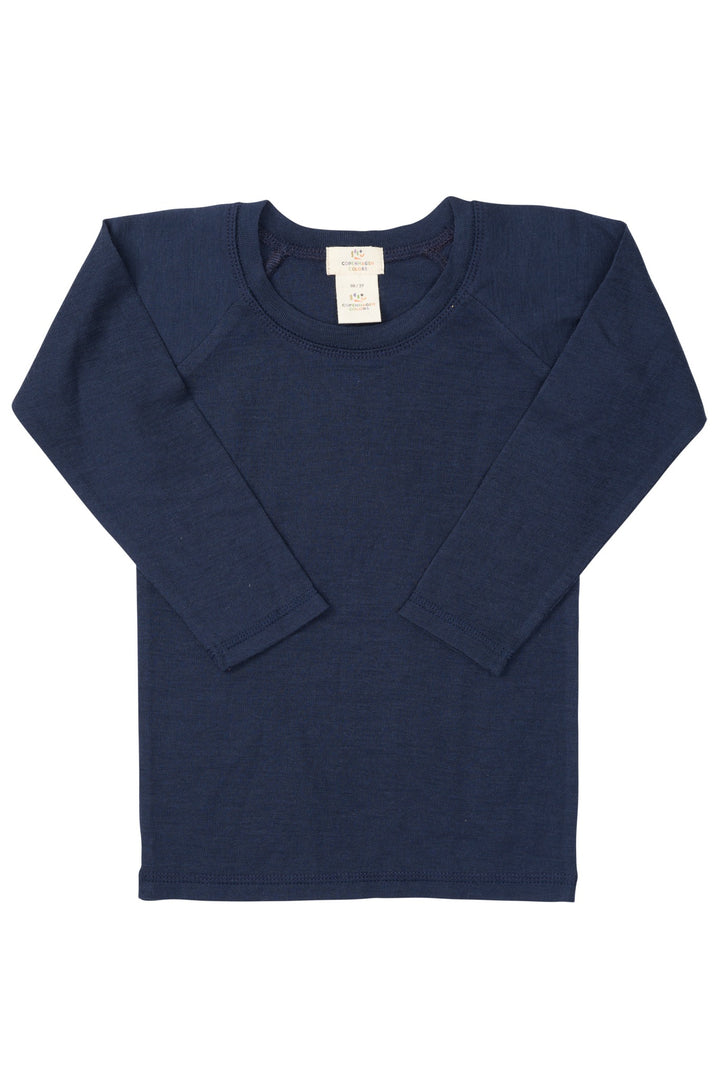 LANGÆRMET T-SHIRT I TYND MERINOULD - NAVY