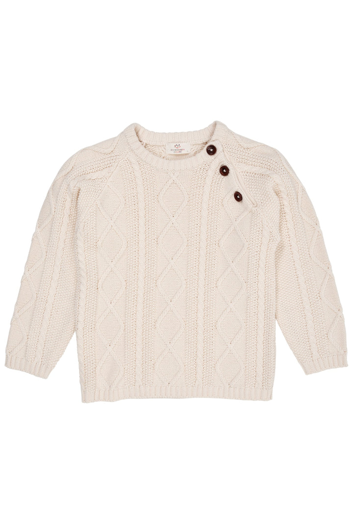 KABELSTRIKKET BLUSE M. KNAPLUKNING - CREAM
