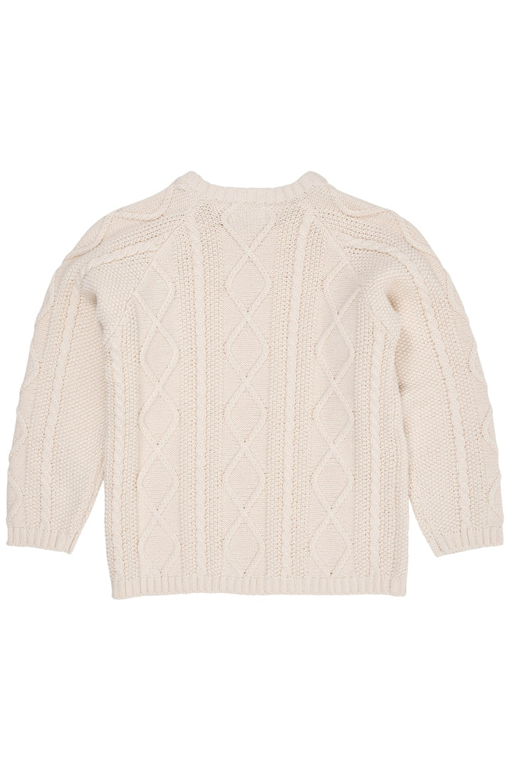 KABELSTRIKKET BLUSE M. KNAPLUKNING - CREAM