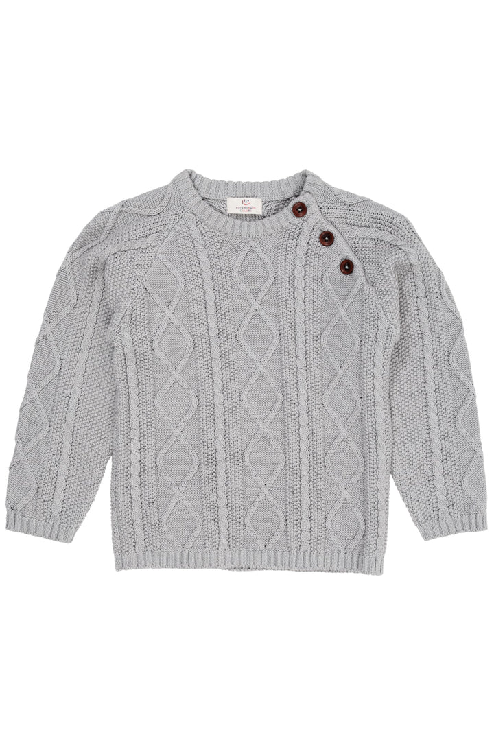 KABELSTRIKKET BLUSE M. KNAPLUKNING - DUSTY BLUE