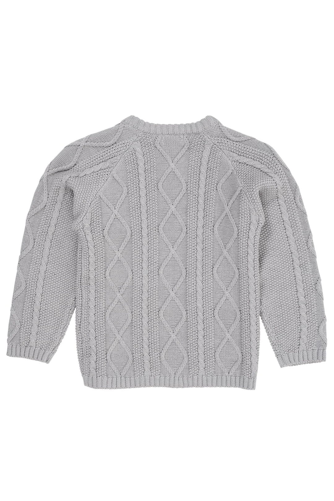 KABELSTRIKKET BLUSE M. KNAPLUKNING - DUSTY BLUE