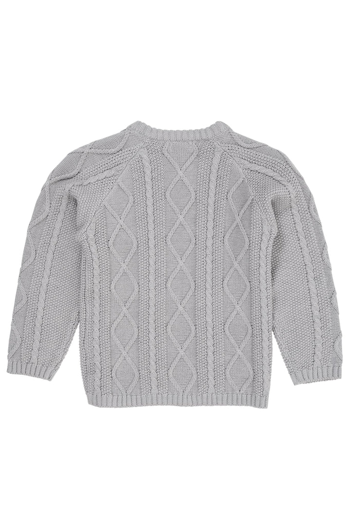KABELSTRIKKET BLUSE M. KNAPLUKNING - DUSTY BLUE