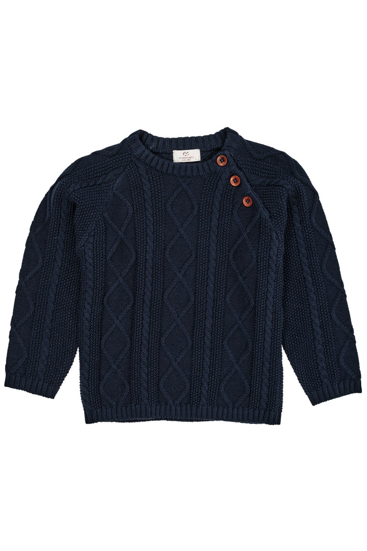KABELSTRIKKET BLUSE M. KNAPLUKNING - NAVY