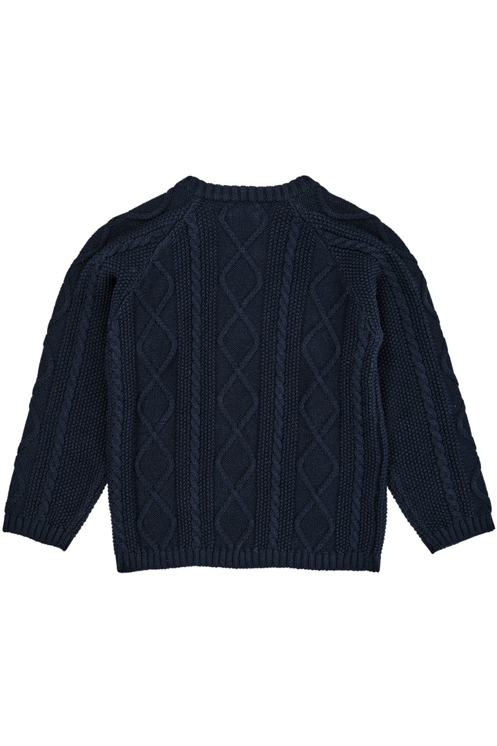 KABELSTRIKKET BLUSE M. KNAPLUKNING - NAVY