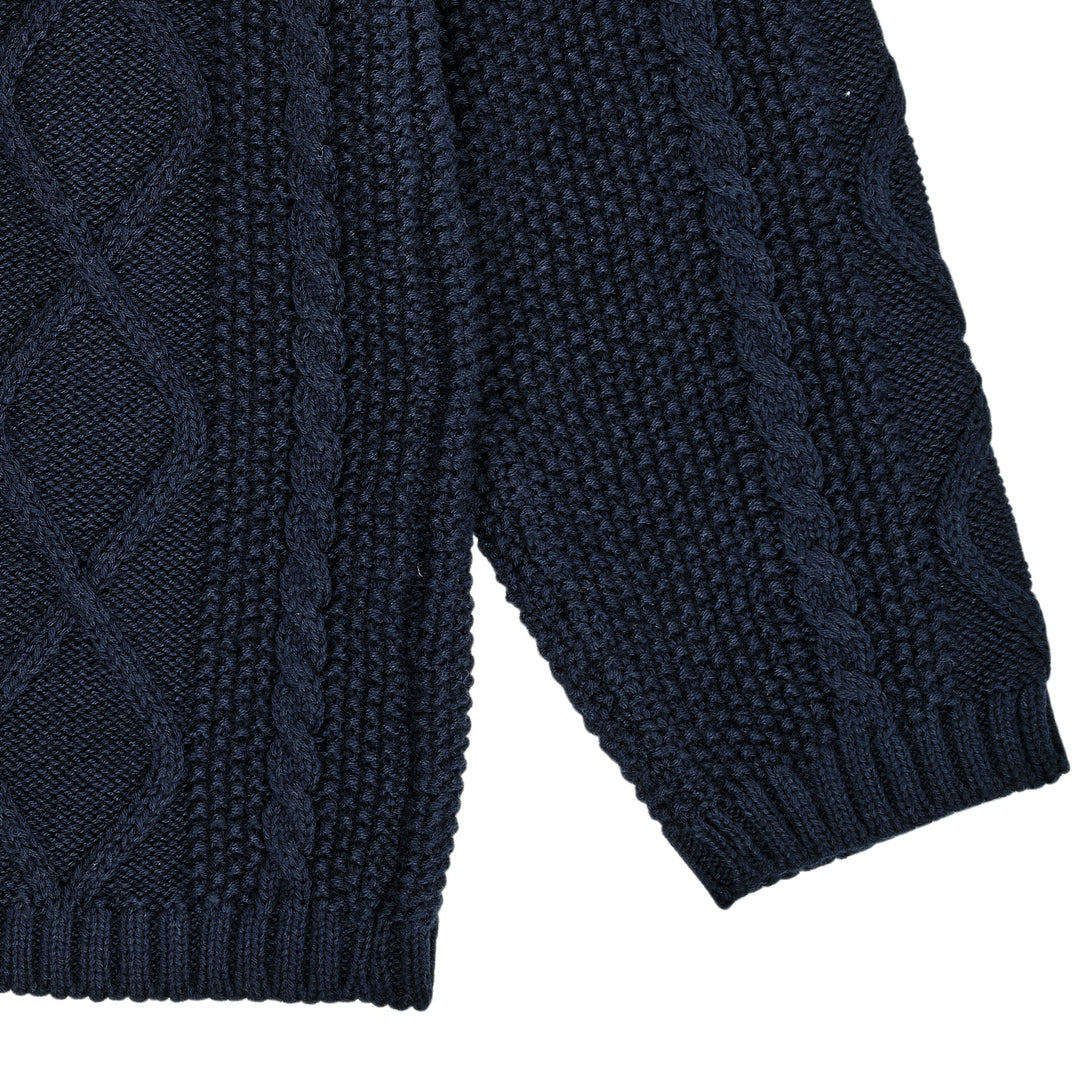 KABELSTRIKKET BLUSE M. KNAPLUKNING - NAVY