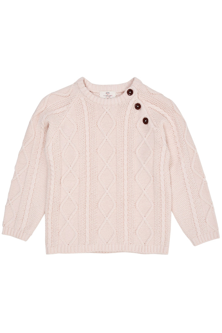 KABELSTRIKKET BLUSE M. KNAPLUKNING - SOFT PINK