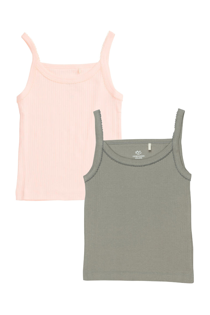 2-PAK RIB JERSEY STROPTOPPE - SOFT PINK/ LT. GREY COMB.