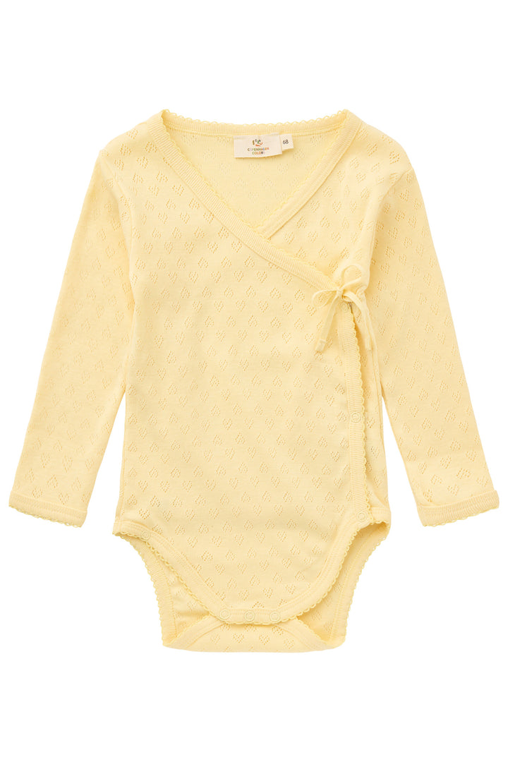 HJERTE BODYSTOCKING M. SKRÅLUKNING - PALE YELLOW