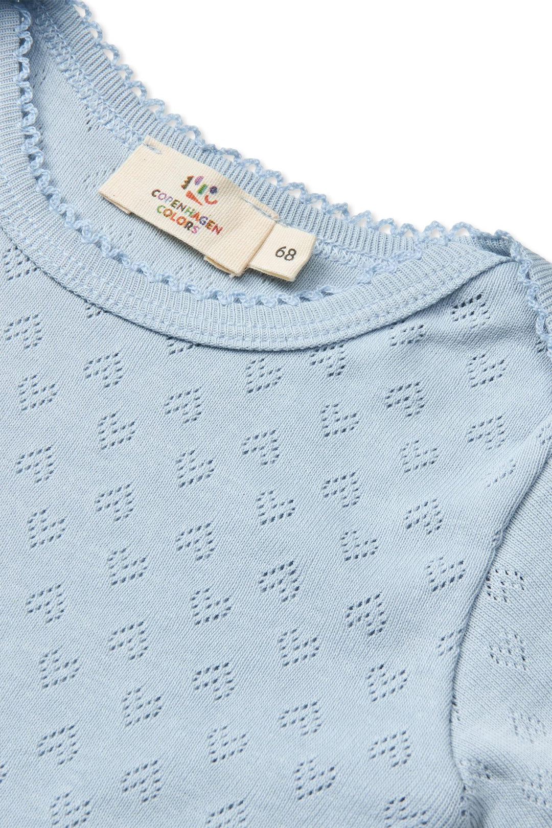 POINTELLE HJERTE BODY SHORT SLEEVE - DUSTY BLUE