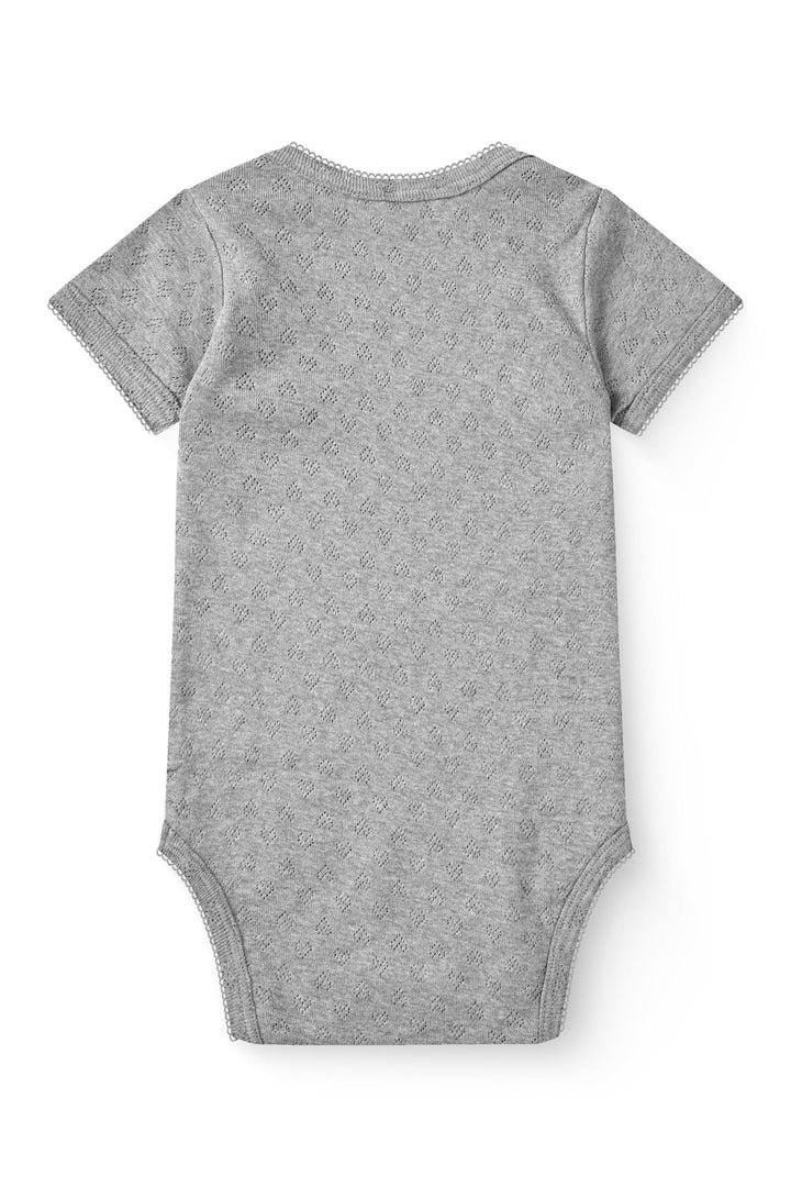 POINTELLE HJERTE BODY SHORT SLEEVE - GREY MEL.