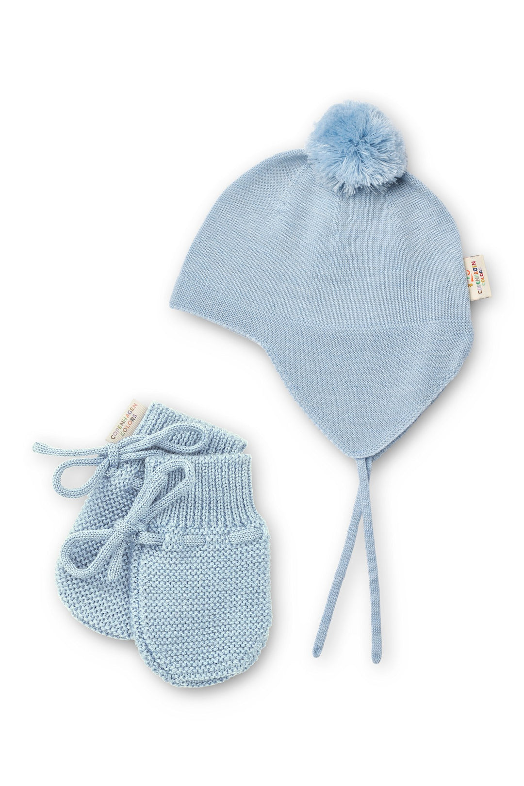 Merino Hat m. PomPom & Baby Merino Luffer - Dusty Blue