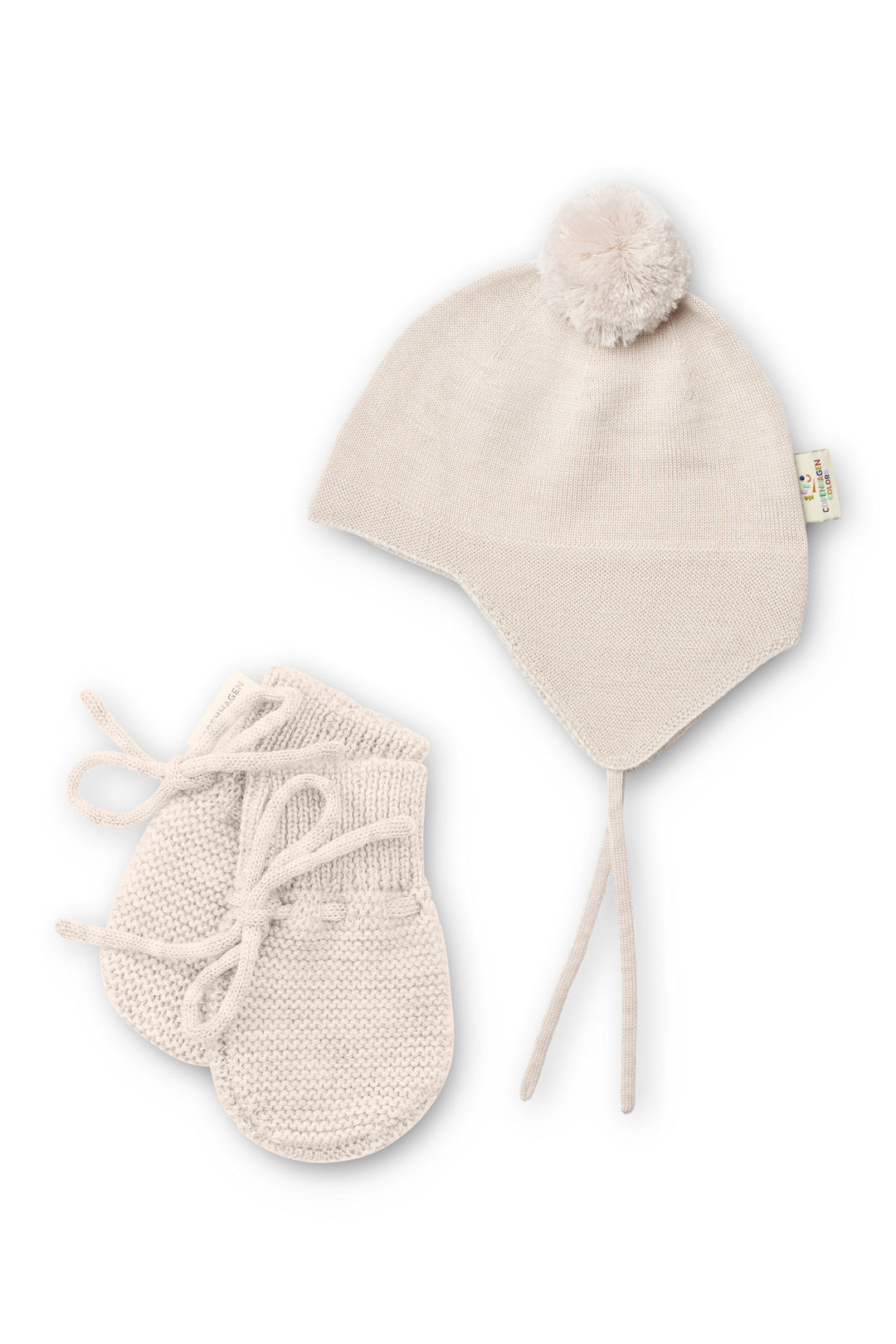 Merino Hat m. PomPom & Baby Merino Luffer - Pale Cream Melange