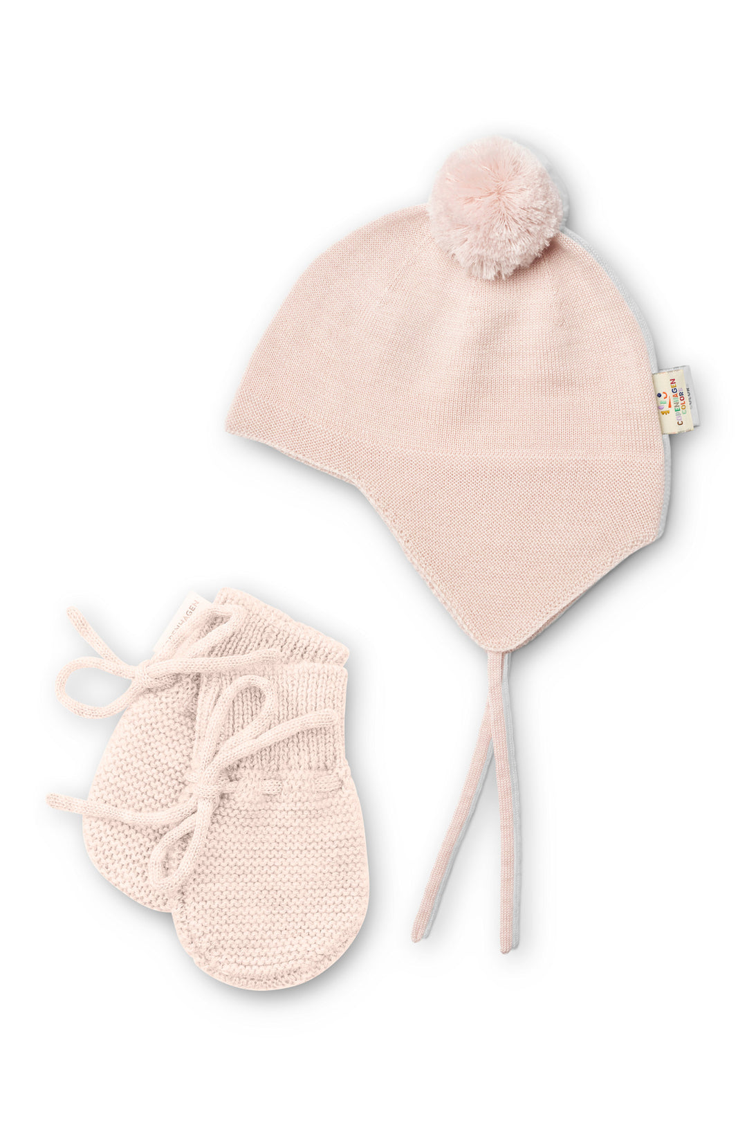 Merino Hat m. PomPom & Baby Merino Luffer - Soft Pink