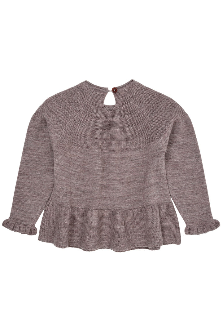 STRIKKET BLUSE M. SKØRT I MERINOULD - NATURAL MELANGE