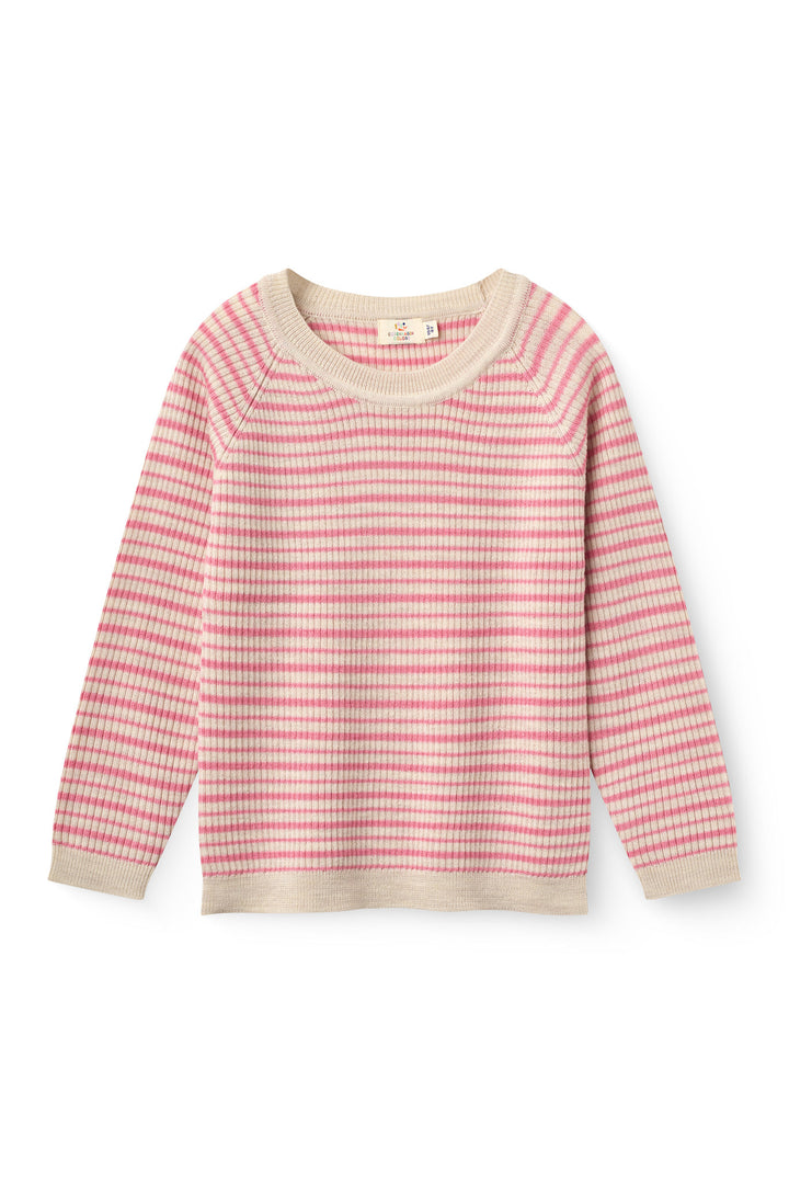 Klassisk Merino Bluse i Rib - Blossom Pink Stripe