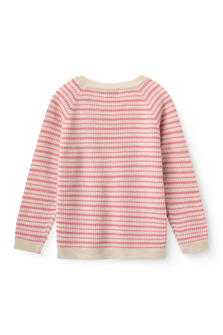 Klassisk Merino Bluse i Rib - Blossom Pink Stripe