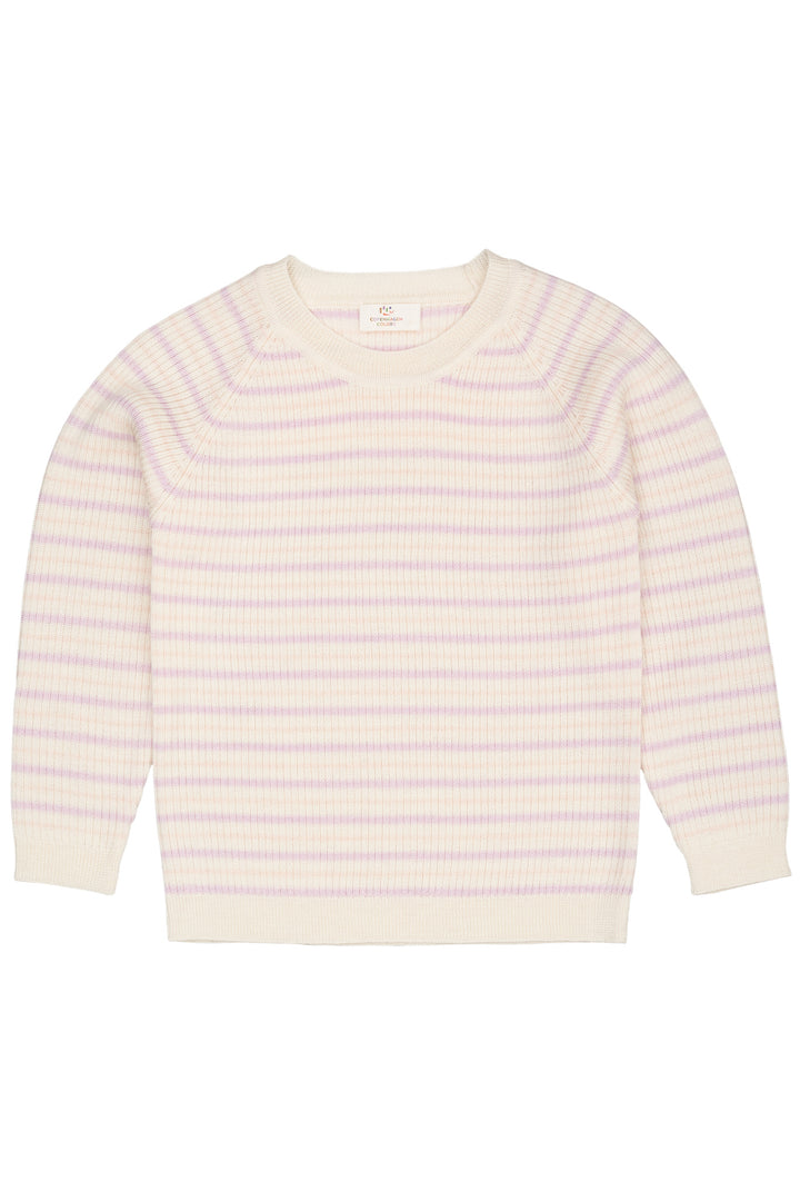 KLASSISK MERINO BLUSE I RIB - CREAM/LAVENDER/DUSTY ROSE COMBI