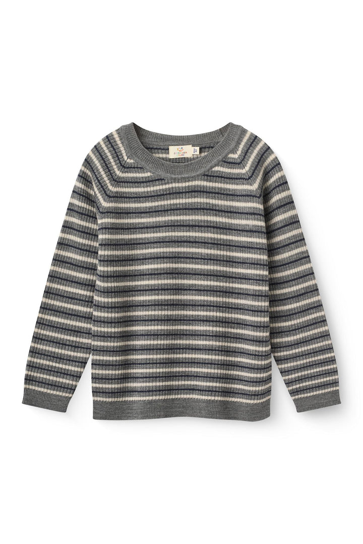 Klassisk Merino Bluse i Rib - Grey Stripe