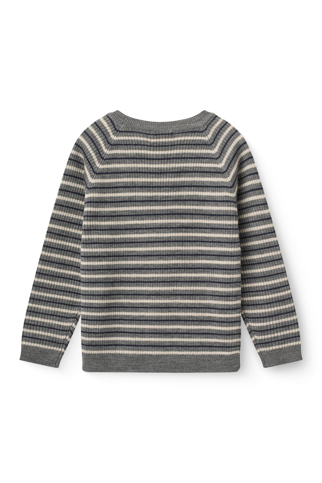 Klassisk Merino Bluse i Rib - Grey Stripe