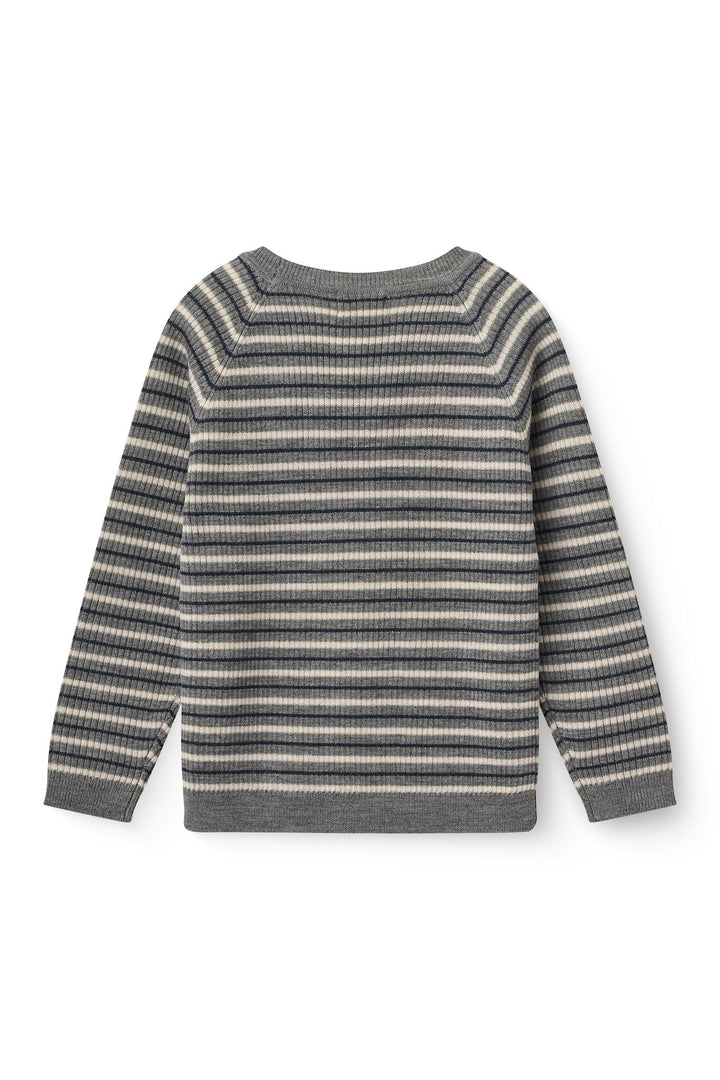 Klassisk Merino Bluse i Rib - Grey Stripe