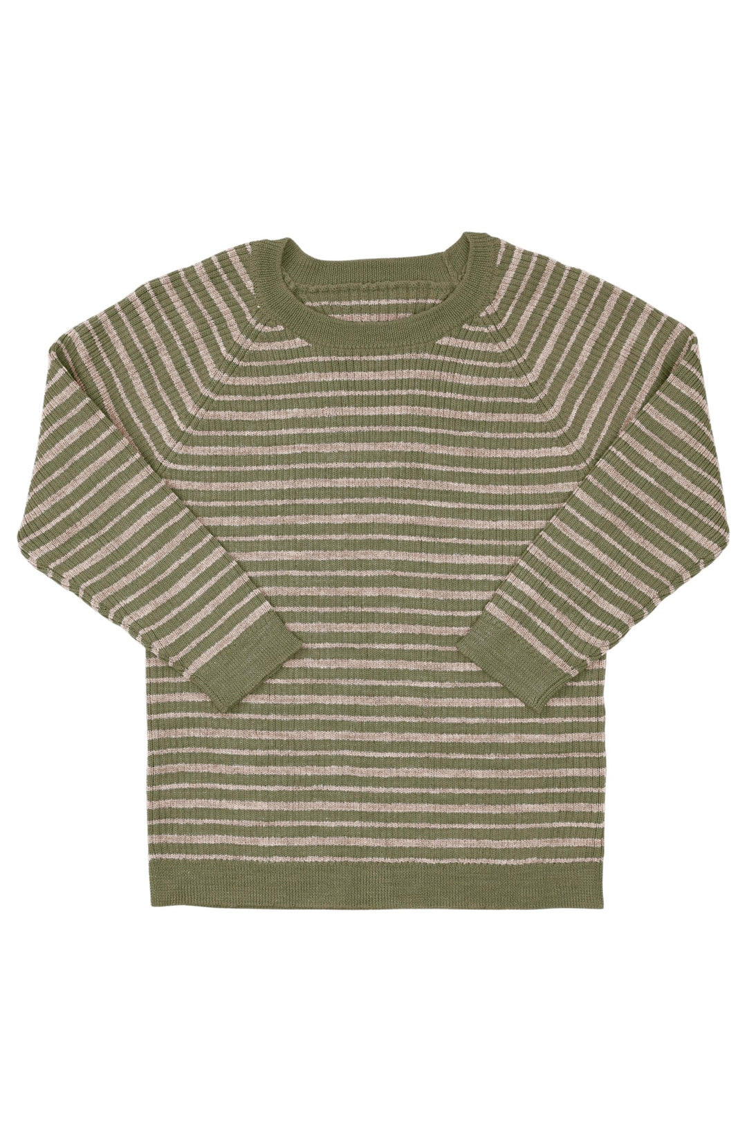 KLASSISK MERINO BLUSE I RIB - SAGE GREEN/CREAM COMB