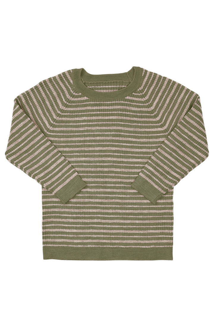 KLASSISK MERINO BLUSE I RIB - SAGE GREEN/CREAM COMB