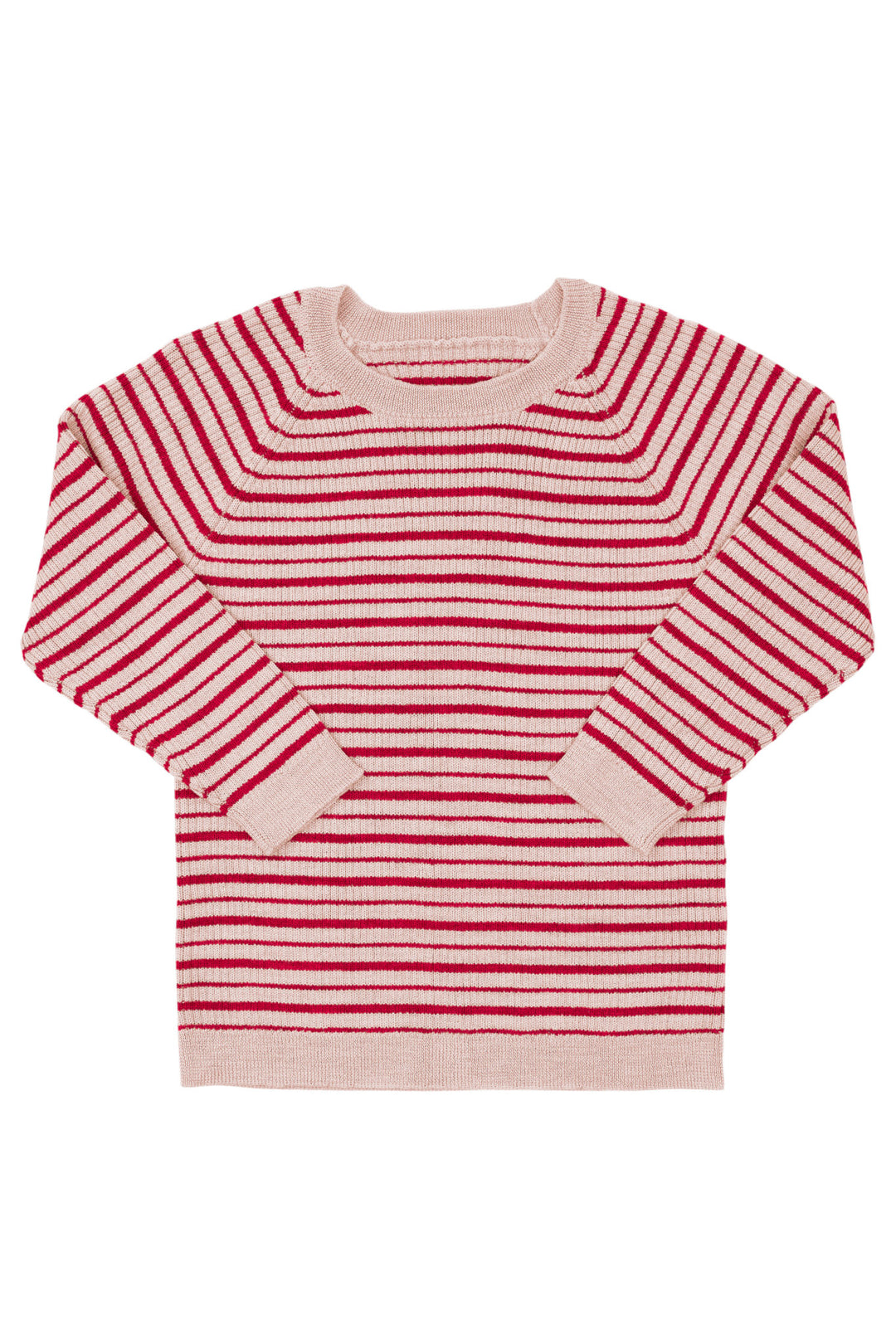 Klassisk Merino Bluse i Rib - Soft Pink/Burgundy Comb.
