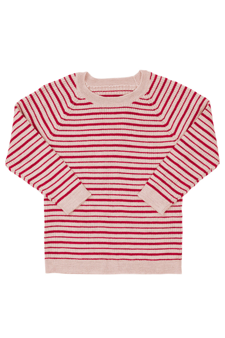 Klassisk Merino Bluse i Rib - Soft Pink/Burgundy Comb.