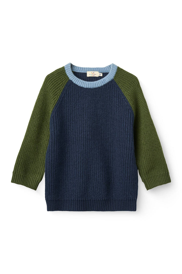 Strikket Unisex Bluse i Merino Uld - Navy Comb.