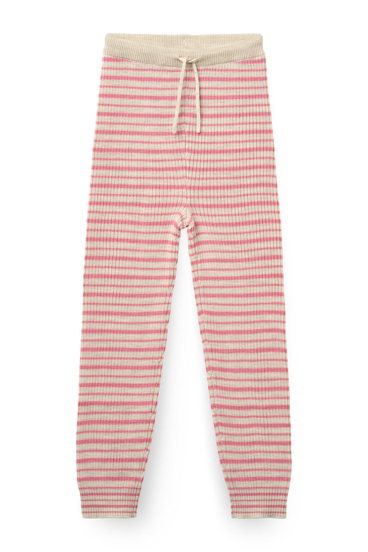 Klassisk Merino Rib Leggigns med Bindebånd - Blossom Pink Stripe