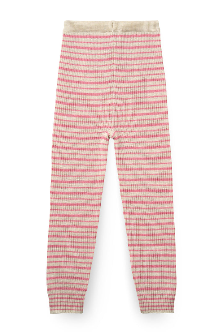 Klassisk Merino Rib Leggigns med Bindebånd - Blossom Pink Stripe