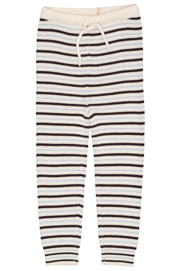 KLASSISK MERINO RIB LEGGINGS M. BINDEBÅND - UNISEX - CREAM/DK BROWN/DUSTY BLUE COMBI