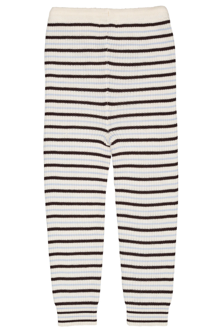 KLASSISK MERINO RIB LEGGINGS M. BINDEBÅND - UNISEX - CREAM/DK BROWN/DUSTY BLUE COMBI