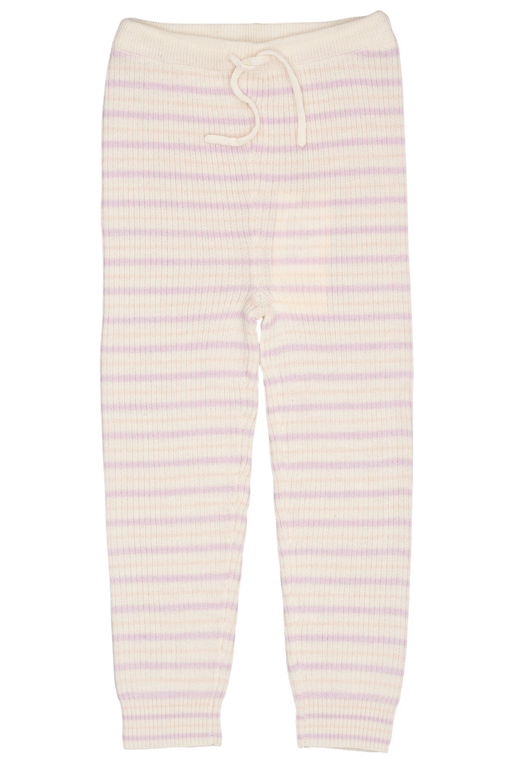 KLASSISK MERINO RIB LEGGINGS M. BINDEBÅND - UNISEX - CREAM/LAVENDER/DUSTY ROSE COMBI