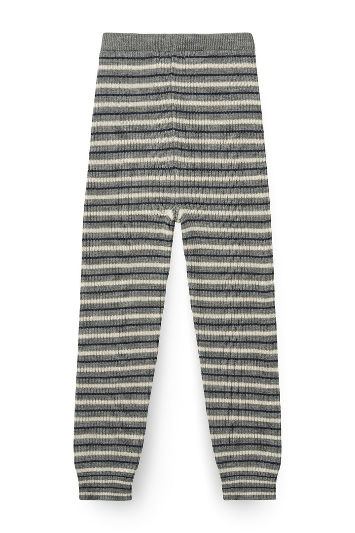 Klassisk Merino Rib Leggigns med Bindebånd - Grey Stripe