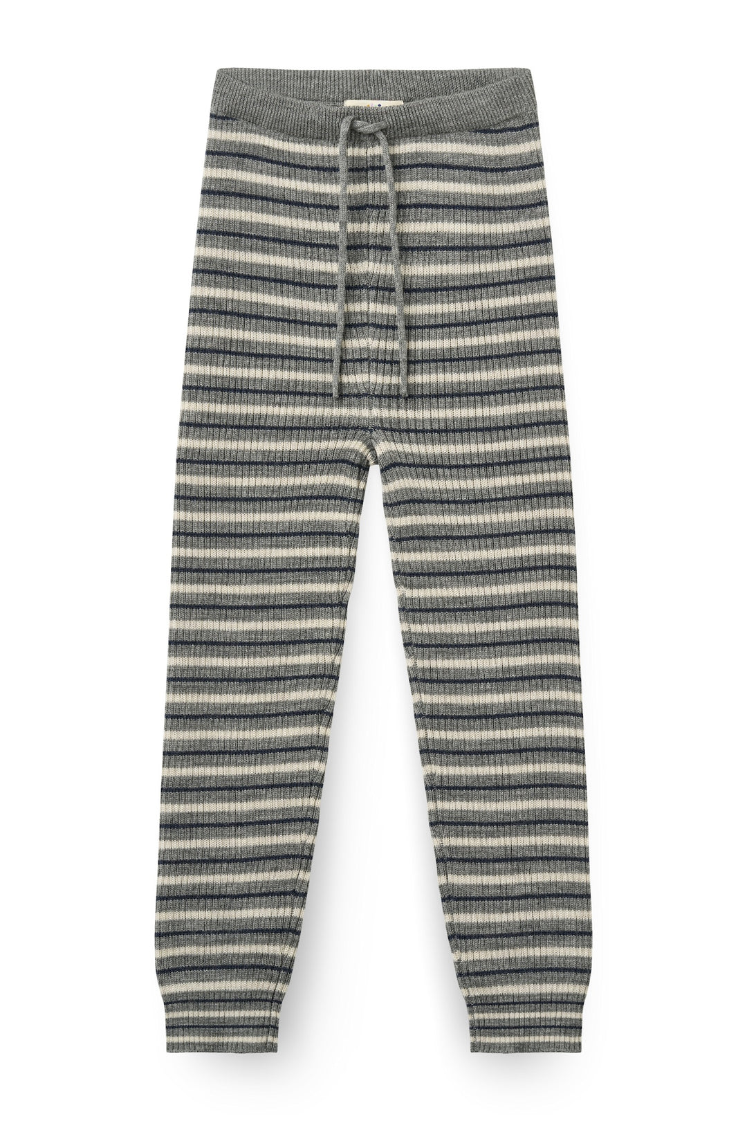 Klassisk Merino Rib Leggigns med Bindebånd - Grey Stripe