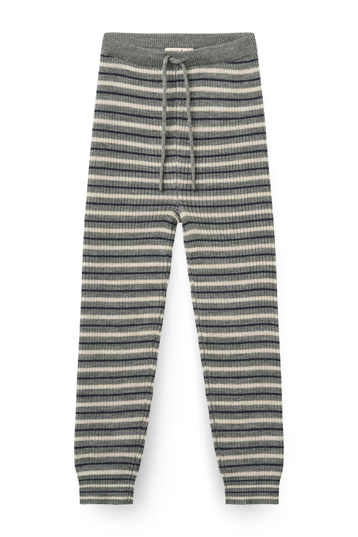 Klassisk Merino Rib Leggigns med Bindebånd - Grey Stripe