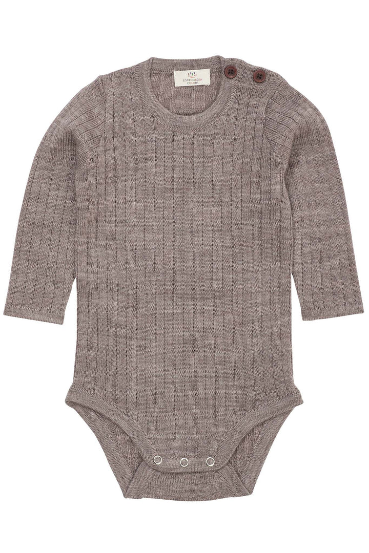 LANGÆRMET RIB BODYSTOCKING I MERINOULD - NATURAL MELANGE