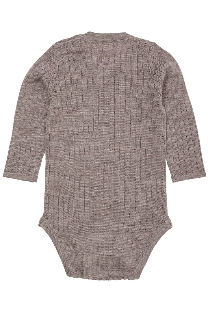 LANGÆRMET RIB BODYSTOCKING I MERINOULD - NATURAL MELANGE
