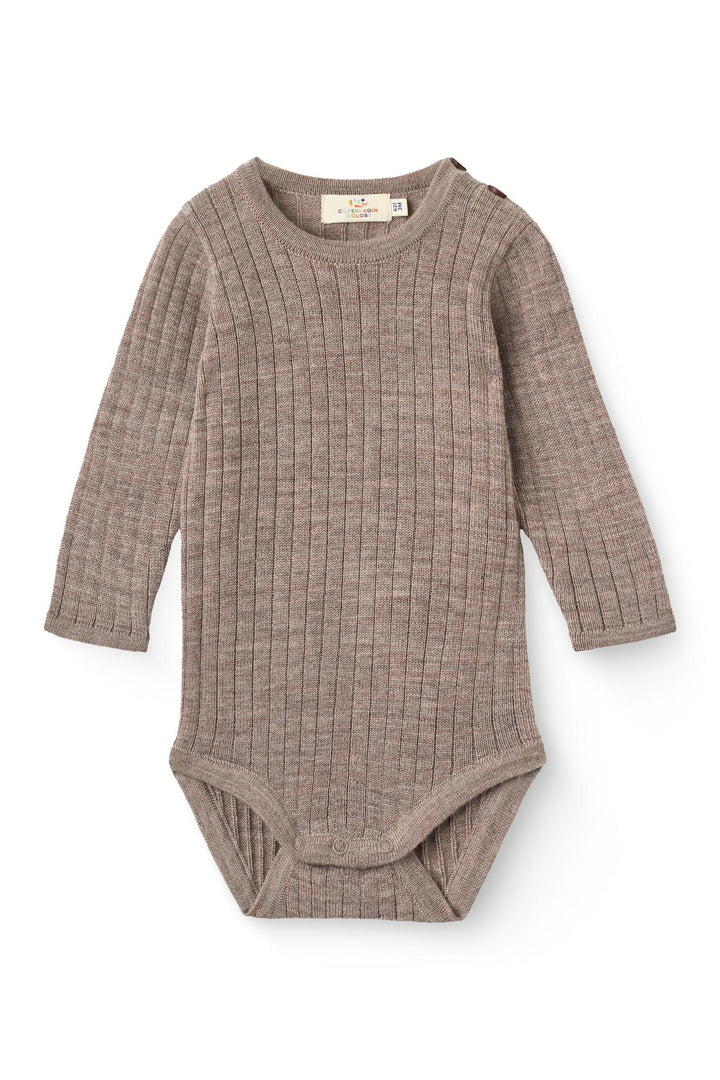 LANGÆRMET RIB BODYSTOCKING I MERINOULD - NATURAL MELANGE