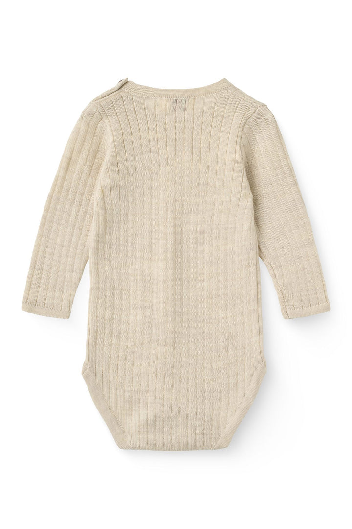 LANGÆRMET RIB BODYSTOCKING I MERINOULD - PALE CREAM MELANGE